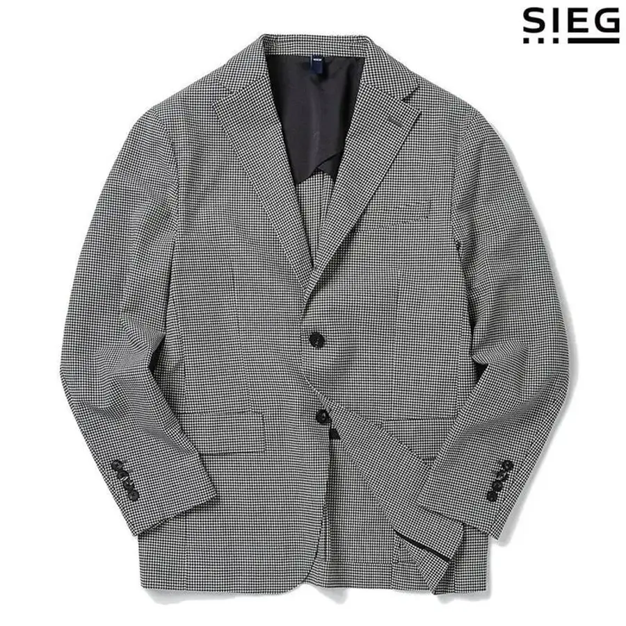 지이크 블랙 미니 체크 패턴 투 버튼 배주얼 자켓 624066