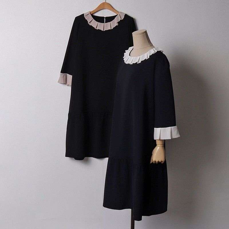 빅사이즈 도톰배색프릴롱원피스 DDBB8931075561