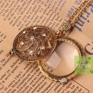 엔틱 W62853A_좋음_휴대용돋보기_앤틱 레트로 노인 돋보기 목걸이 겸용 지르코니아_W62853A
