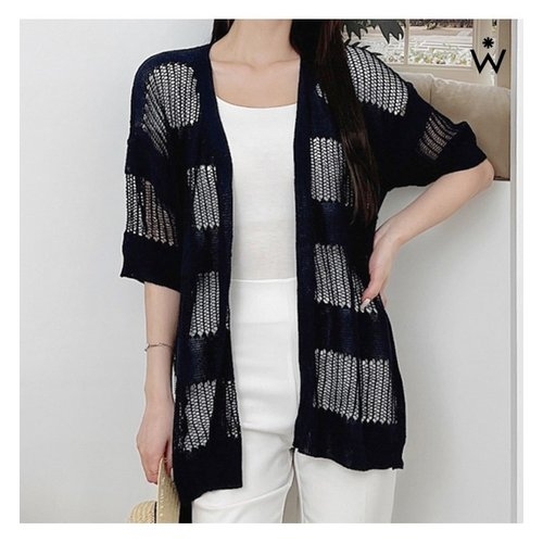 위시드 하프 소매 시스루 오픈 단가라 가디건 WIBACD088