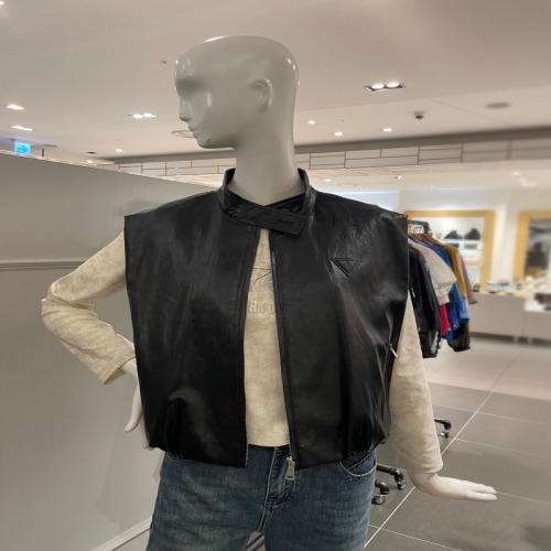 차이나 넥 집업 페이크 가죽 베스트 MM10VT700HJZ