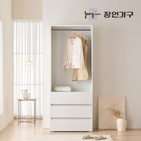 장인가구 클래드 드레스룸 시스템 3단서랍 행거 옷장 800_이미지