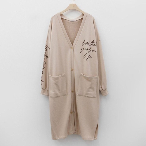 아이우먼 레터링프린팅롱가디건 POK303M409 빅사이즈