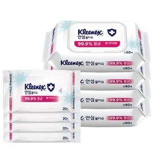 크리넥스 안심 물티슈 캡형 60매 + 리필형 20매 (캡4팩,리필4팩)_이미지