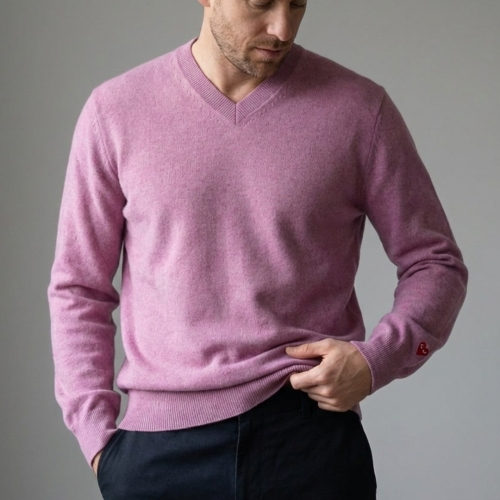 AZ-N090-051 남성 퍼플 스몰 레드 하트 와펜 브이넥 울 니트