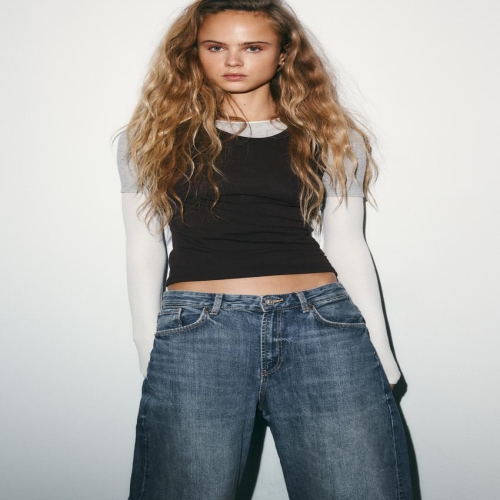 자라 국내 JEANS TRF BAGGY FOLDED 미드라이즈 블루 8727/235/407 5374487_이미지