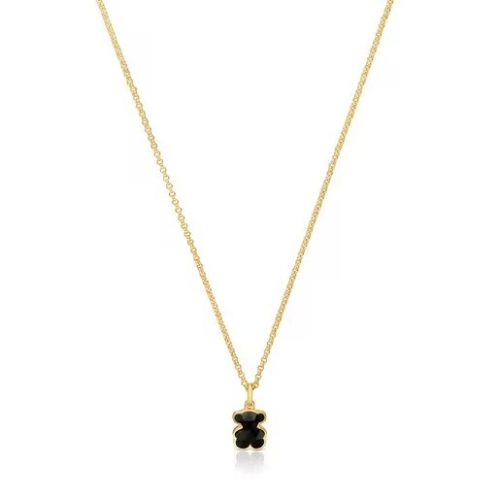 TOUS Icon Color 18kt gold plating over silver Necklace with onyx bear mot.._이미지