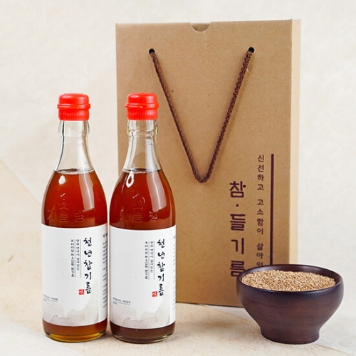 전라도청년 저온압착 통참깨 100% 천년참기름 350ml x 2 선물세트_이미지
