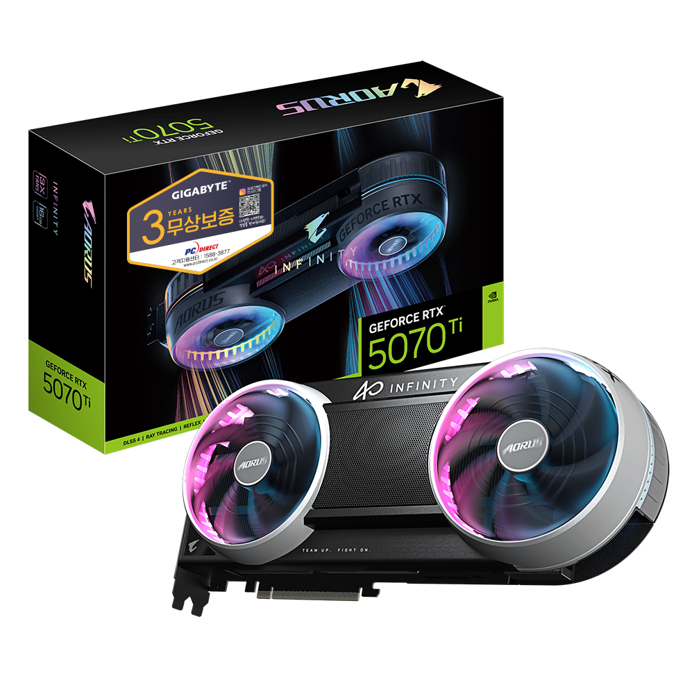 GIGABYTE AORUS 지포스 RTX 5070 Ti INFINITY D7 16GB 피씨디렉트