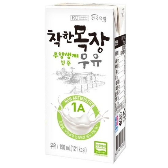 건국유업 착한목장 무항생제 우유 190ml