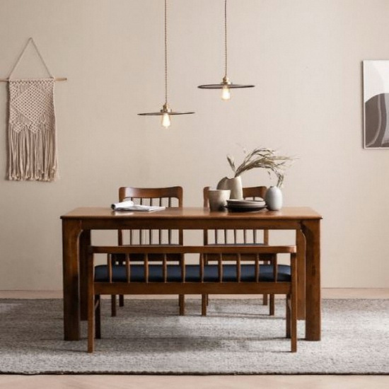 헤이미쉬홈 바렌트 고무나무 원목 식탁 1350 (의자2개+벤치1개)_이미지