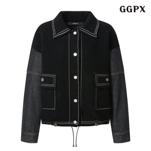 GGPX 여성 카라넥 데님 배색 투포켓 긴팔 자켓 GODJK007D