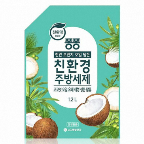 LG생활건강 퐁퐁 친환경 주방세제 코코넛 리필 1.2L (3개)