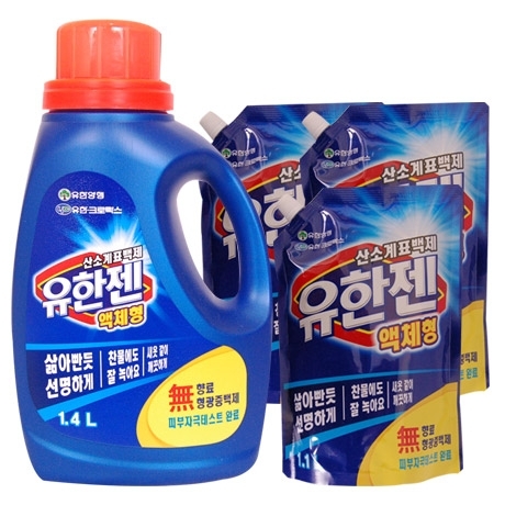 유한젠 산소계표백제 액체형 1.4L + 리필 1.1L (본품1개+리필3개)_이미지