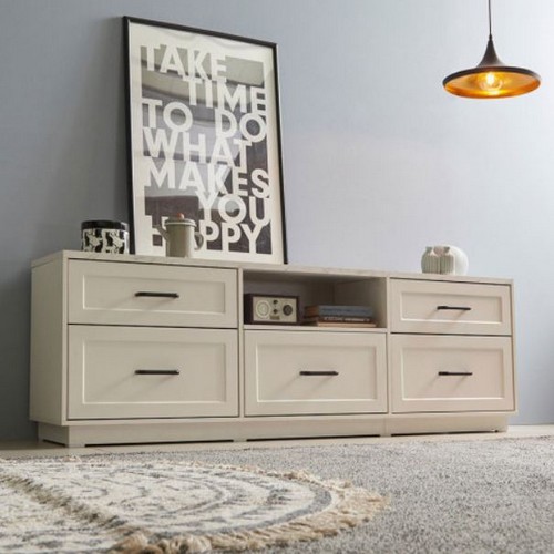 장인가구 엘리아 화이트 대리석패턴 높은 거실장 1800_이미지