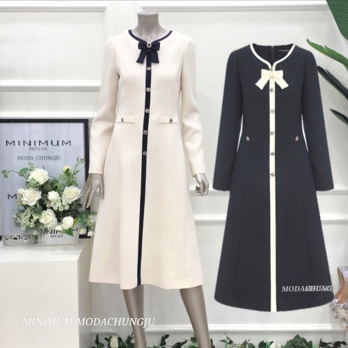 미니멈 패플 MD 라인 배색 버튼 플레어원피스 MD M1AGWO1950LE