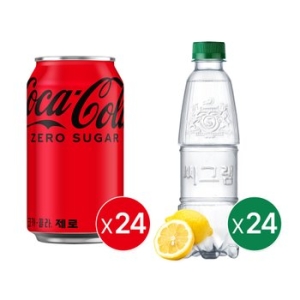 코카콜라음료 코카콜라 제로 350ml x 24개 + 씨그램 라벨프리 레몬 350ml x 24개