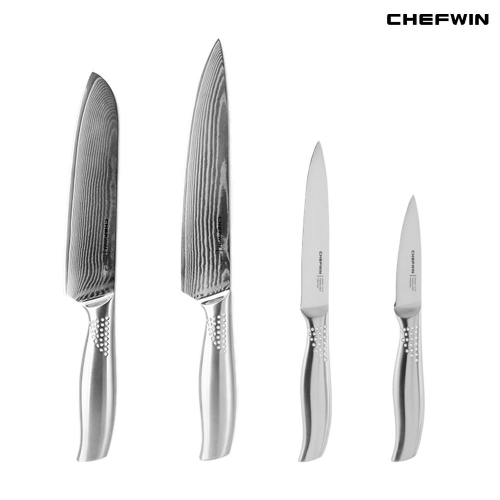 동원금속 쉐프윈 다마스커스 나이프 혼합세트 4종(산도쿠+쉐프+유틸리티+페어링)