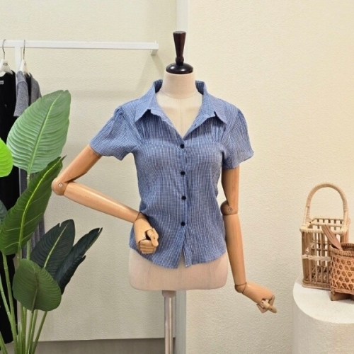 포커스 미니 체크 카라넥 블라우스 FM6C9BL5355_이미지