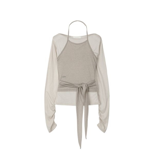 세컨모놀로그 22일 출발 W. SET Tie Detail 레이어ed Set Top 오트밀 SEWTS025오트밀_이미지