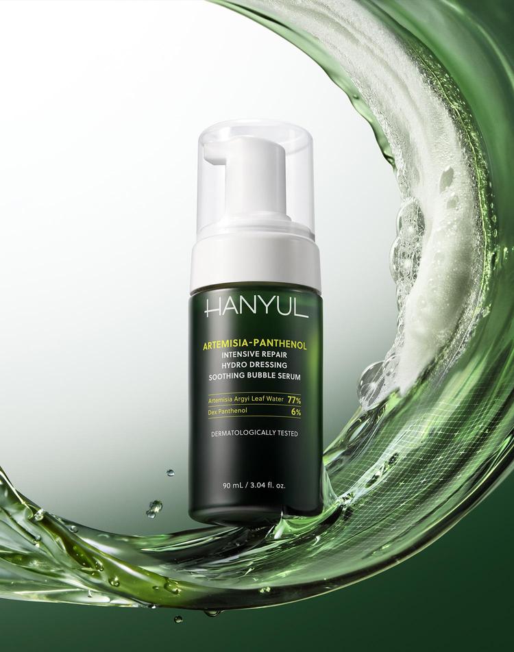 한율 쑥판텐 인텐시브 리페어 수분드레싱 진정 버블 세럼 90ml (1개)_이미지