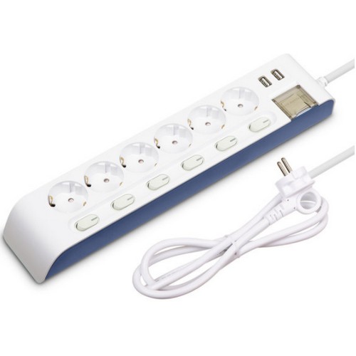 현대일렉트릭 하이탭 6구 16A 메인 개별스위치 USB 멀티탭 (3m)_이미지