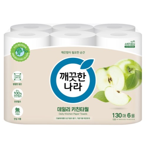 깨끗한나라 데일리 키친타월 그린패키지 130매 (6입) (4팩(24입))