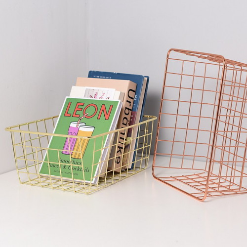 메탈 집꾸미기 소품 수납 정리 바구니 골드, 핑크골드