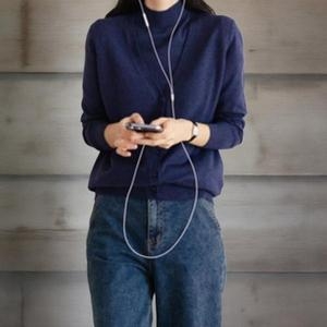 CCJ64F4여성용 브이넥 긴팔 가디건 멀티컬러 루즈핏