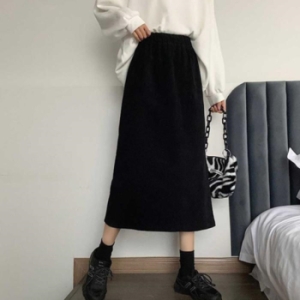 오노마 ONM 여자 출근 룩 검정 롱 스커트 H라인 치마 코디 28492482