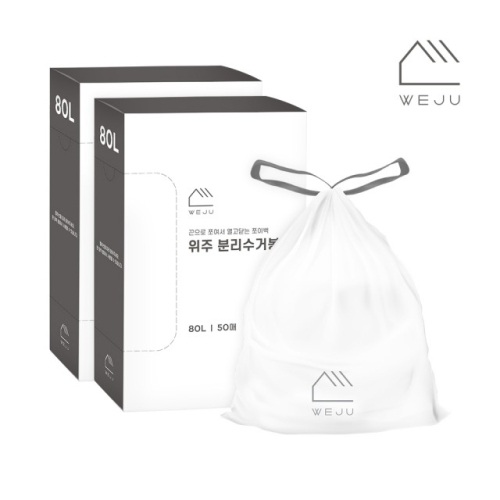 위주 끈으로 쪼이는 쪼이백 분리수거 비닐봉투 80L 50매 2개_이미지