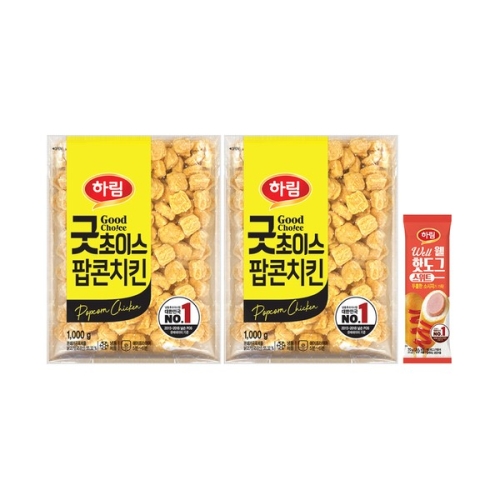굿초이스팝콘치킨 1kg 2봉+스위트핫도그 70g 1봉