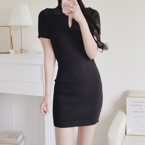 드레스날다 작은행복 골지 트임카라 슬림 미니 원피스 mops1535_이미지