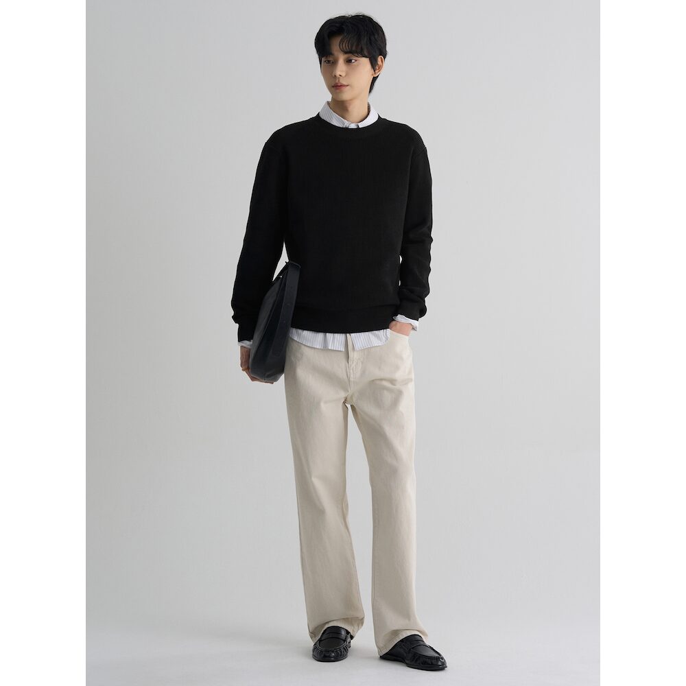 삼성물산 에잇세컨즈 456251MMD5 고밀도 파인코튼 라운드 니트 블랙
