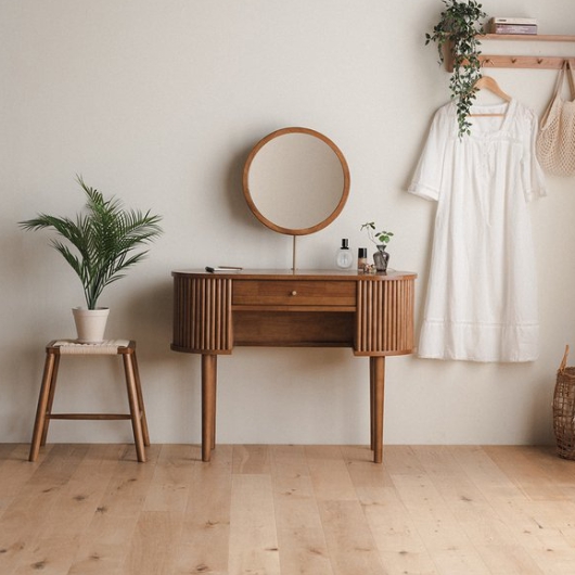 레트로하우스 헤세 월넛 원목 수납 화장대 원형스툴 세트1000_이미지