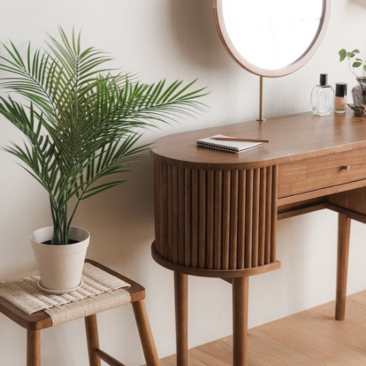 레트로하우스 헤세 월넛 원목 수납 화장대 원형스툴 세트1000_이미지