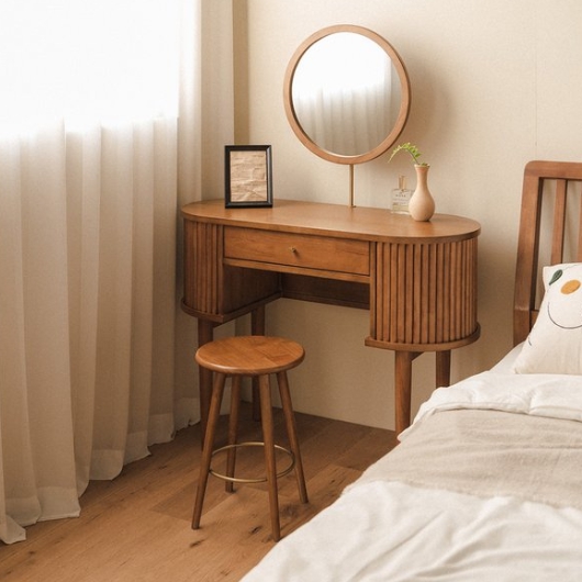 레트로하우스 헤세 월넛 원목 수납 화장대 원형스툴 세트1000_이미지
