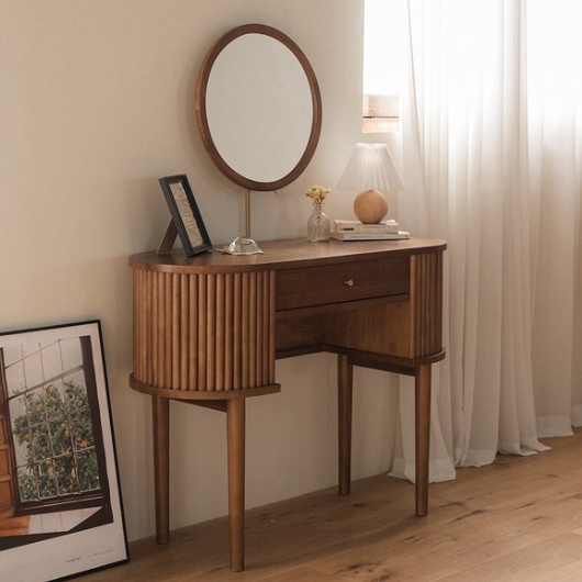 레트로하우스 헤세 월넛 원목 수납 화장대 원형스툴 세트1000_이미지