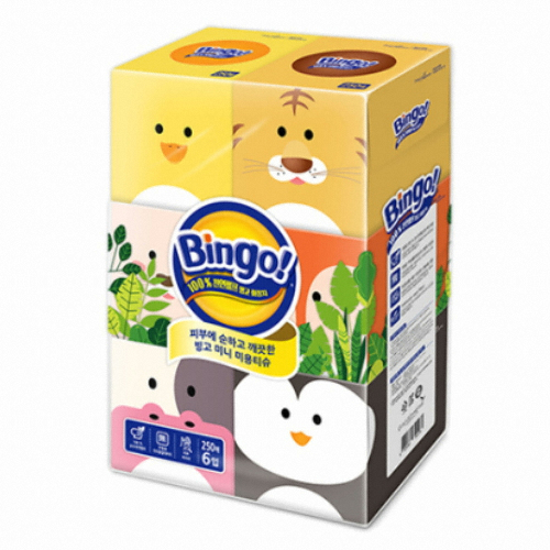 빙고 미니 천연펄프 미용티슈 2겹 250매 (6입) (1팩(6입))