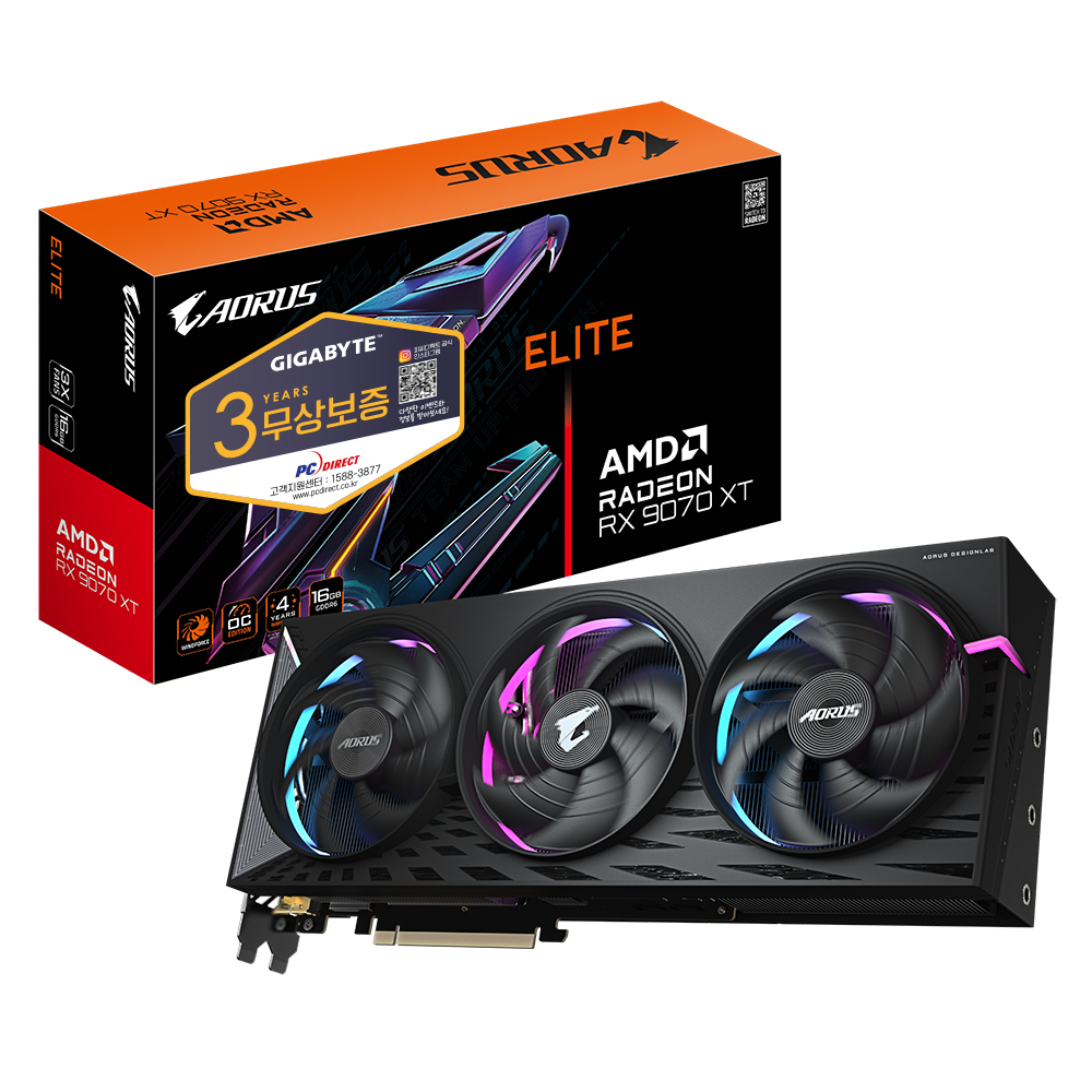 GIGABYTE AORUS 라데온 RX 9070 XT ELITE D6 16GB 피씨디렉트_이미지