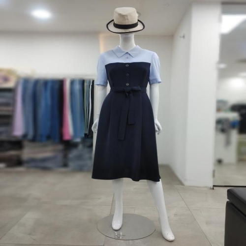 SI 세이브존04 배색 반팔 벨티드 원피스 SKO2125340NAD 33263337_이미지