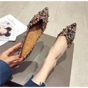 나이키 여자 플랫 슈즈 여성 단화 구두 신발 플렛 145065 2023 봄 새로운 지적 발가락 힐 패션 수 놓은 캐주얼 할머니 부.._이미지