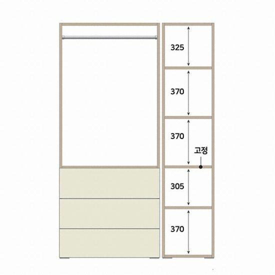 케이컴퍼니 이음 3서랍옷장+거울선반장 옷장세트 1200_이미지