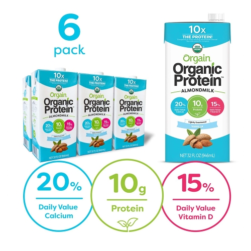 [불명] 올게인 프로틴 아몬드 밀크 라이트 슈가 946ml 6개입 바닐라 Orgain Organic Plant Based Prote..