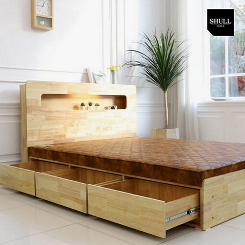 슐 미엘 선반 헤드보드형 평상형 서랍 수납 LED 흙침대 SS (황토볼)_이미지