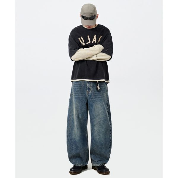 에센셜 19일 배송 디미트리 블랙 DIMITRI BLACK 페이드 워싱 커브드 팬츠_데님 더스트 인디고 ABE7DP04DI 124_이미지