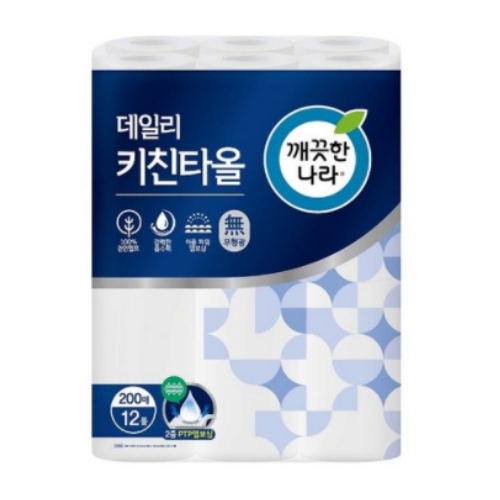 깨끗한나라 데일리 키친타월 200매 (12입) (1팩(12입))_이미지