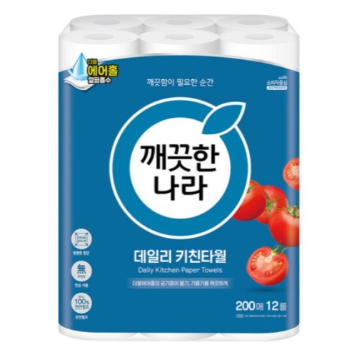 깨끗한나라 데일리 키친타월 200매 (12입) (1팩(12입))