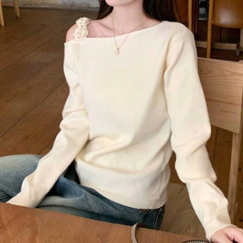 오노마 ONM 여성 오프숄더 여리핏 쇄골 니트티 긴팔 니트 티 41023525_이미지