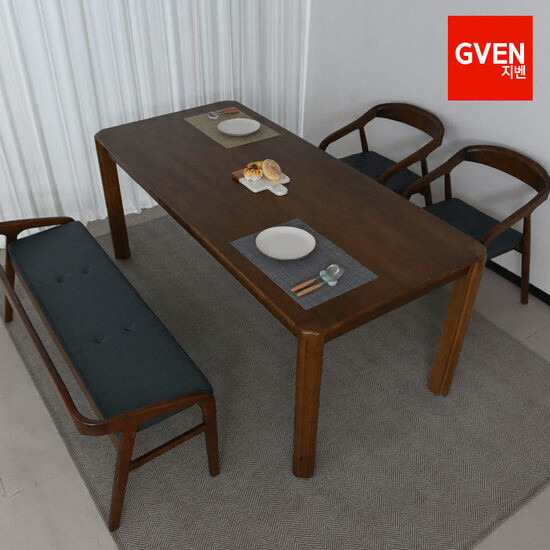 지벤  라이즈 원목 식탁 1400 (의자2개+벤치1개)